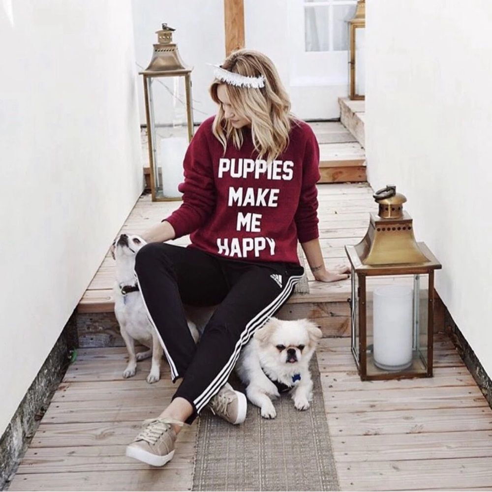 Puppies Make Me Happy Maroon Sweatshirt - Picture 2 of 8